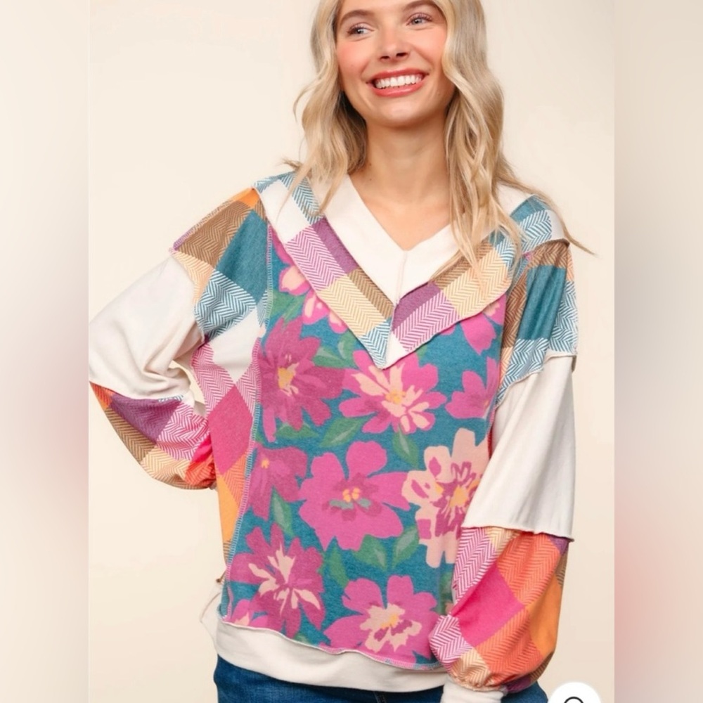 NEW Haptics Colorful Floral Patchwork Sweater Size S